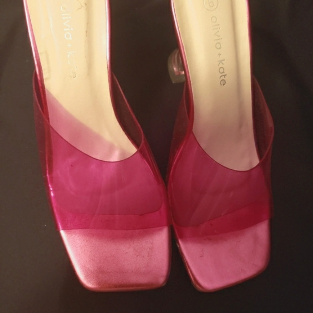Olivia + Kate 3" Slides, Lucite Hot Pink, Beautiful